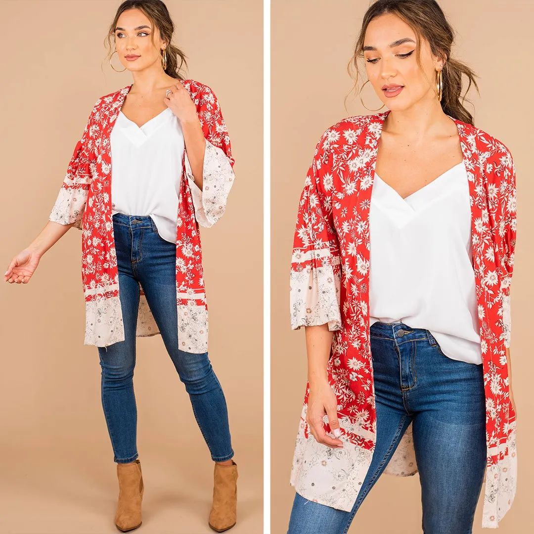 It's Your Day Rust Orange Floral Kimono