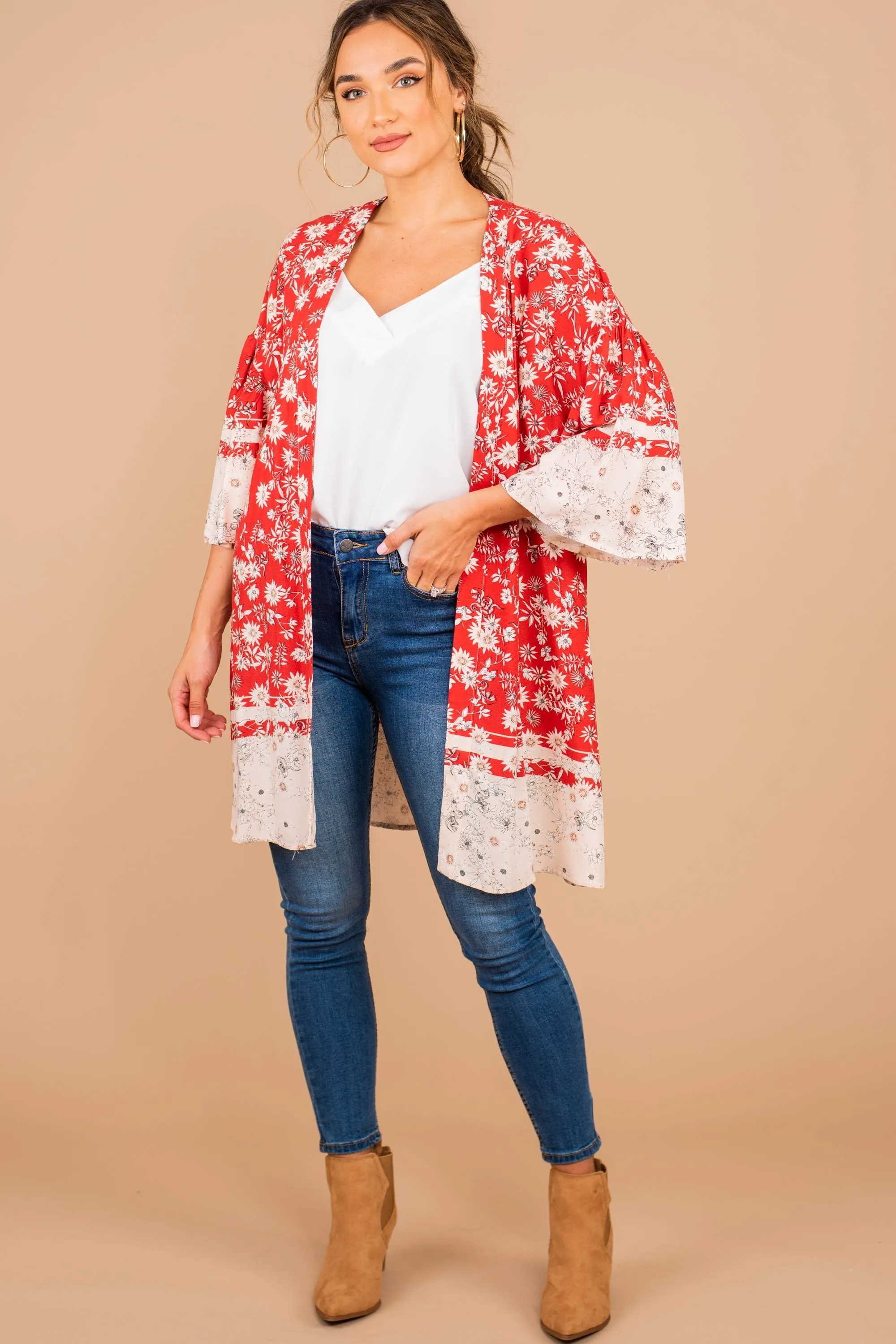 It's Your Day Rust Orange Floral Kimono