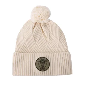 Ivory Weave Knit Hat with Leather STX Patch