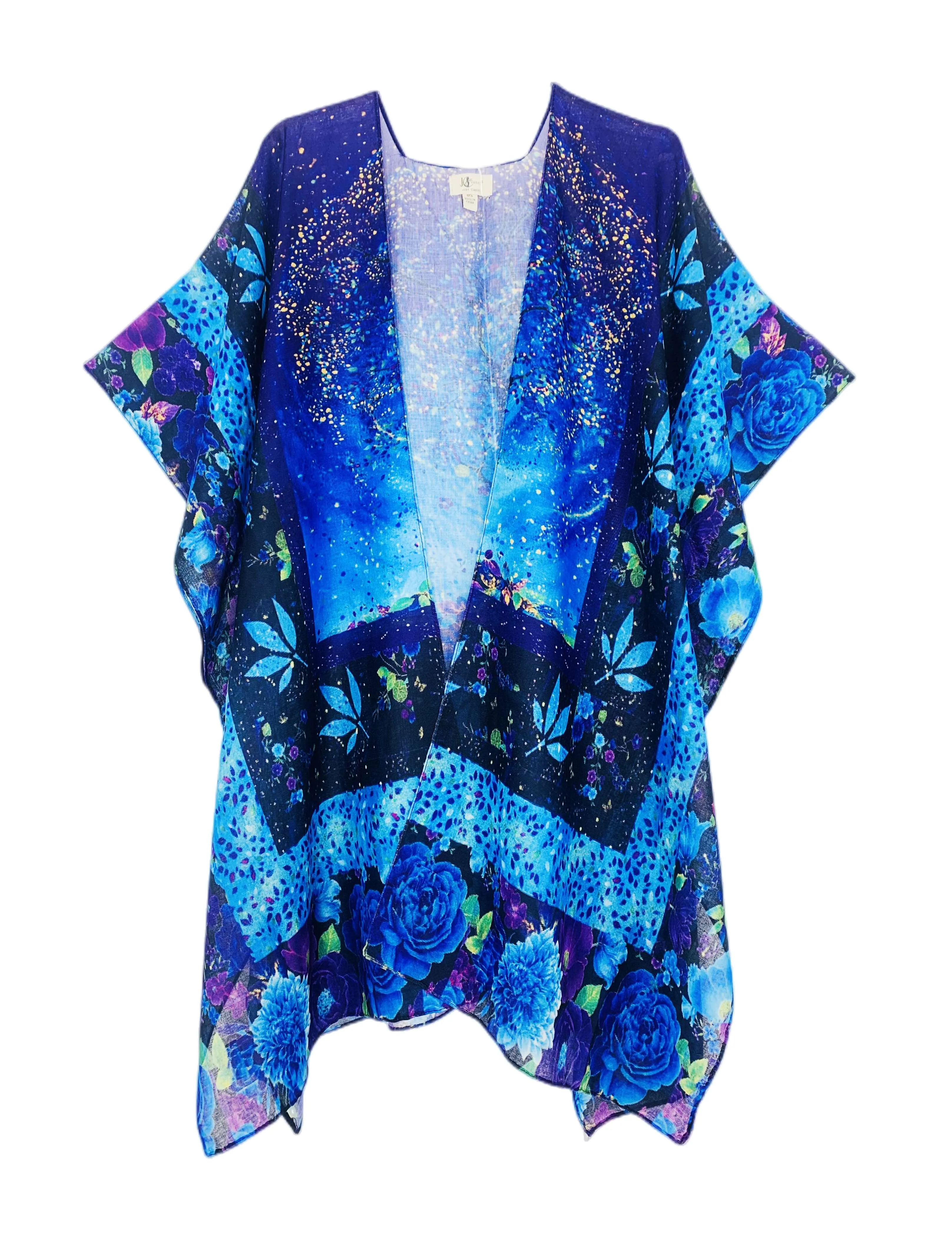 JC062768 Royal Blue Floral & Starry Sky Kimono