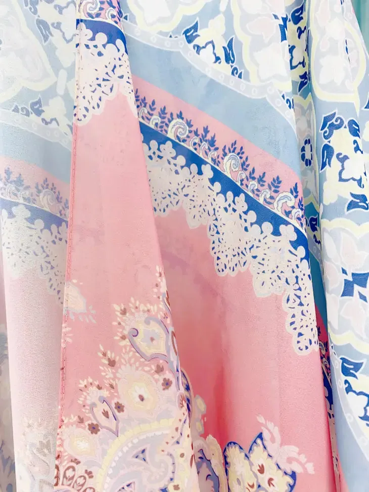 JC070989 Pink-Blue Paisley & Floral Kimono