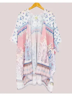 JC070989 Pink-Blue Paisley & Floral Kimono