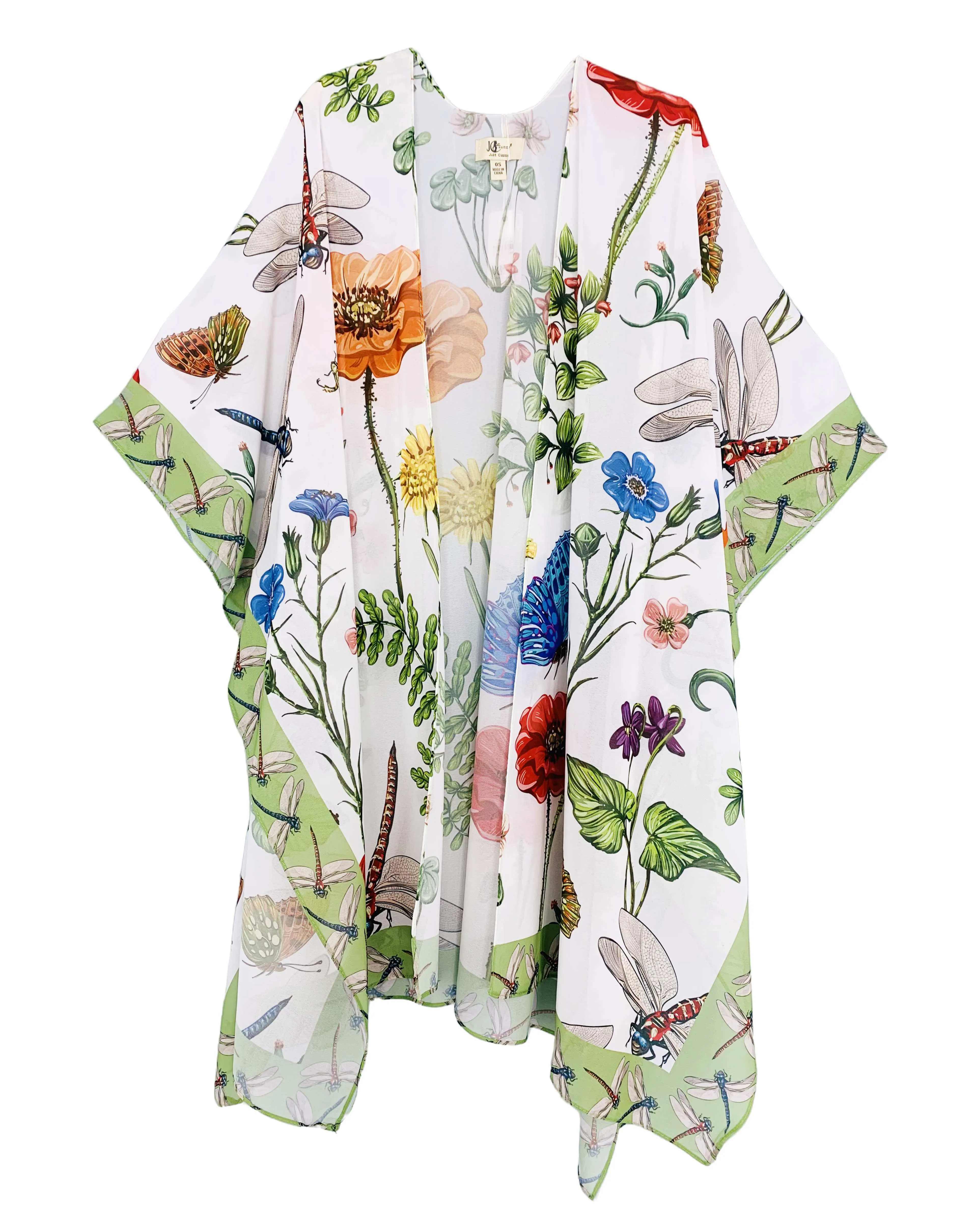 JC071021 L. Green-Multi Floral & Dragonfly Kimono