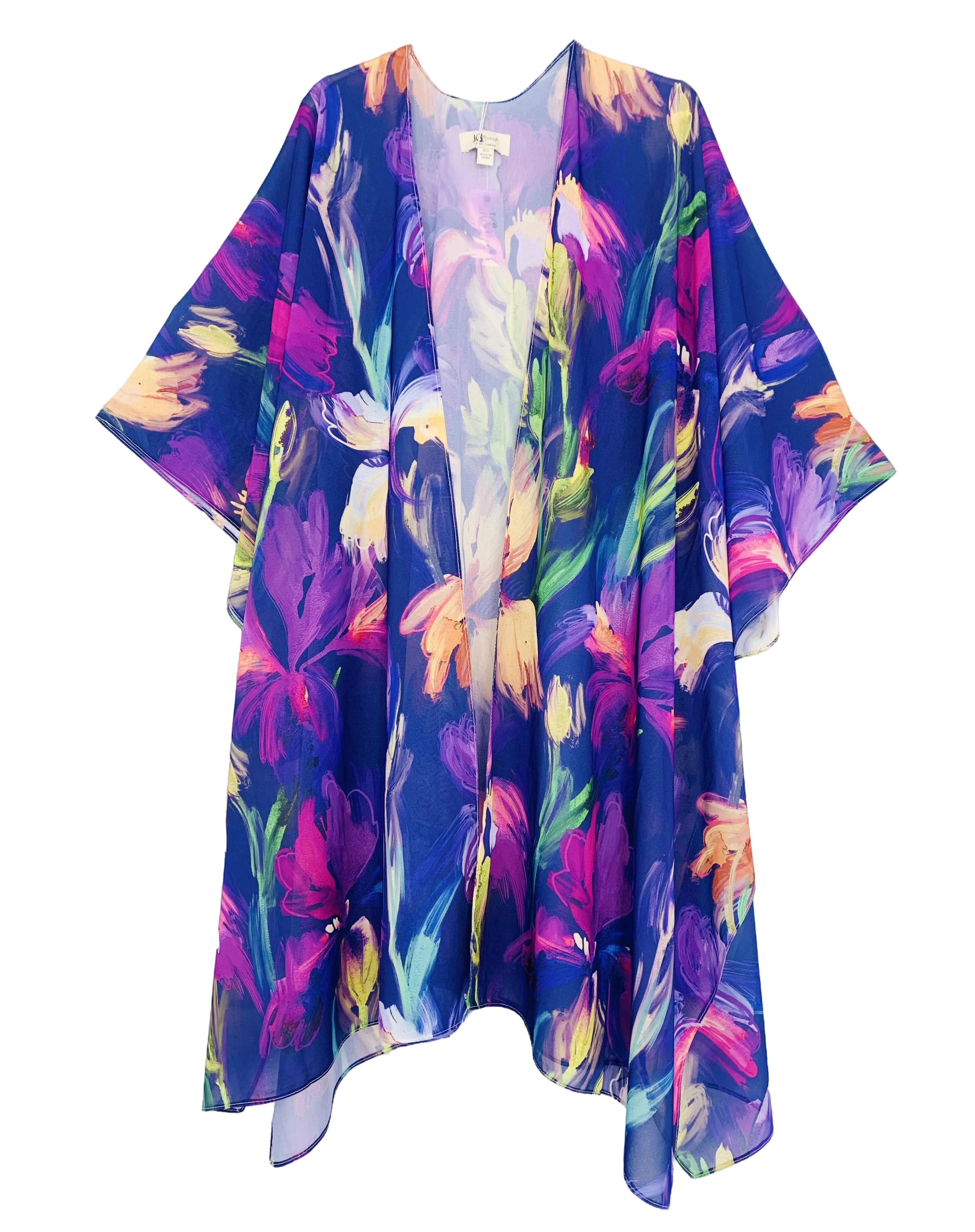 JC071030 Purple-Multi Abstract Floral Kimono