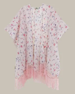 JC083310 Pink Floral Fringe-Detailed Kimono