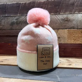 Jess & Lou Unisex Pink Star Cosy Bobble Hat HL767