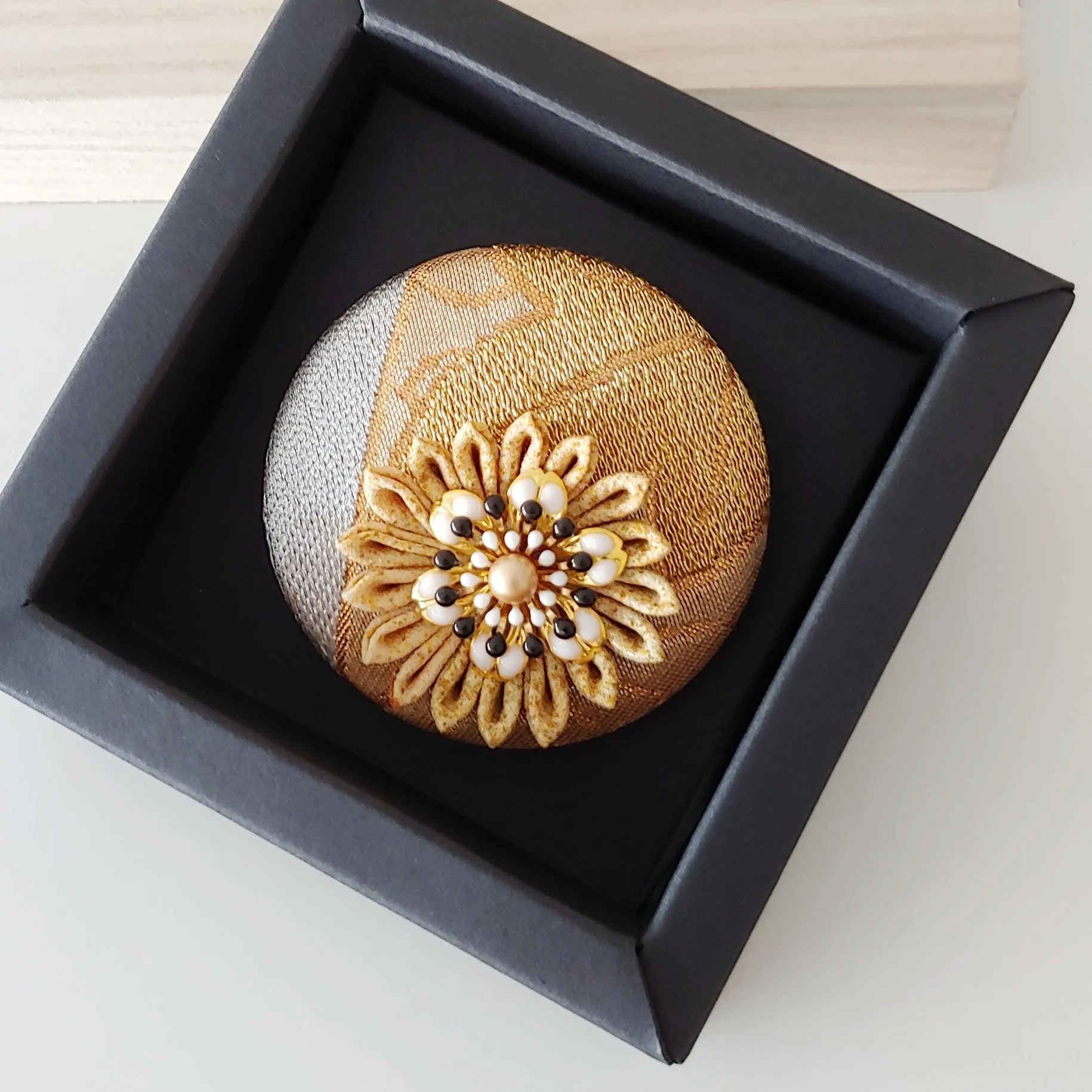 Kimono Silk Flower Hair Tie | Chrysanthemum gold