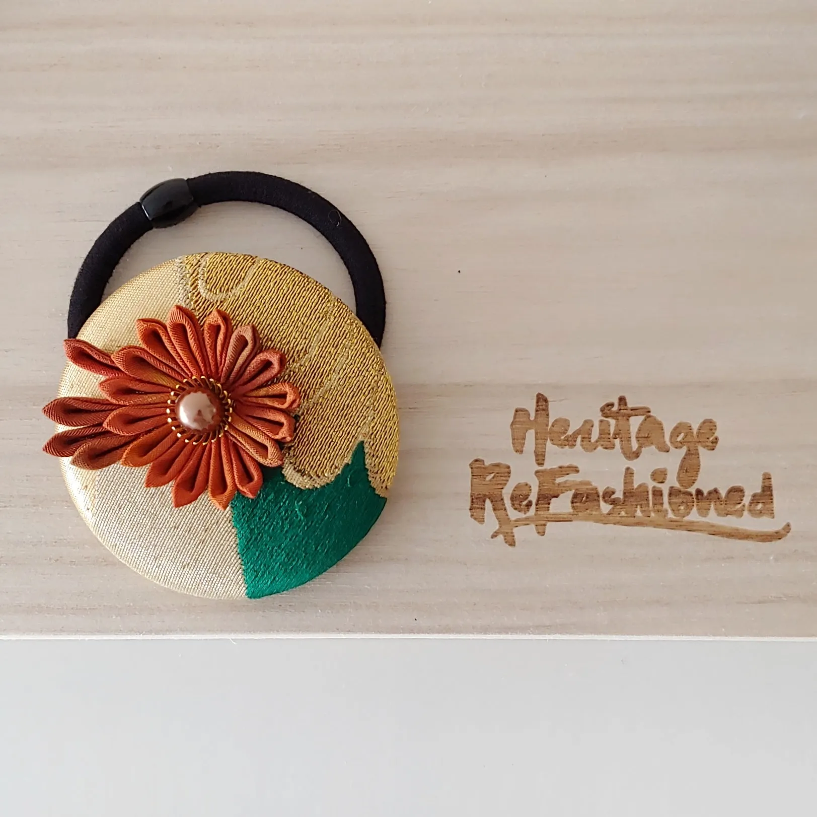 Kimono Silk Flower Hair Tie | Chrysanthemum gold