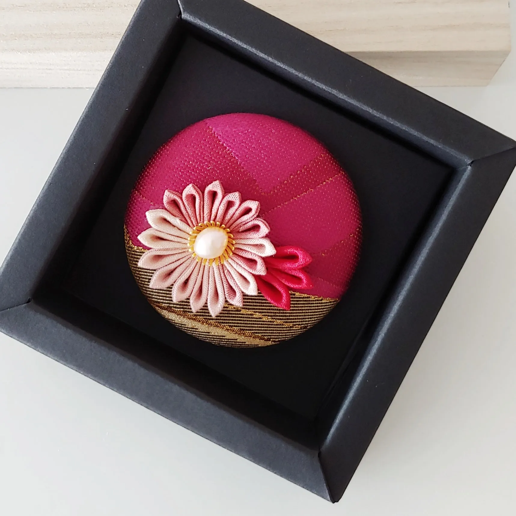 Kimono Silk Flower Hair Tie | Chrysanthemum pink & gold