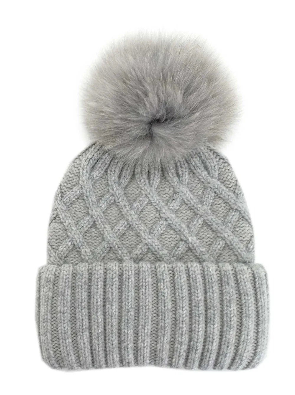 Knit Hat with Fox Pompom