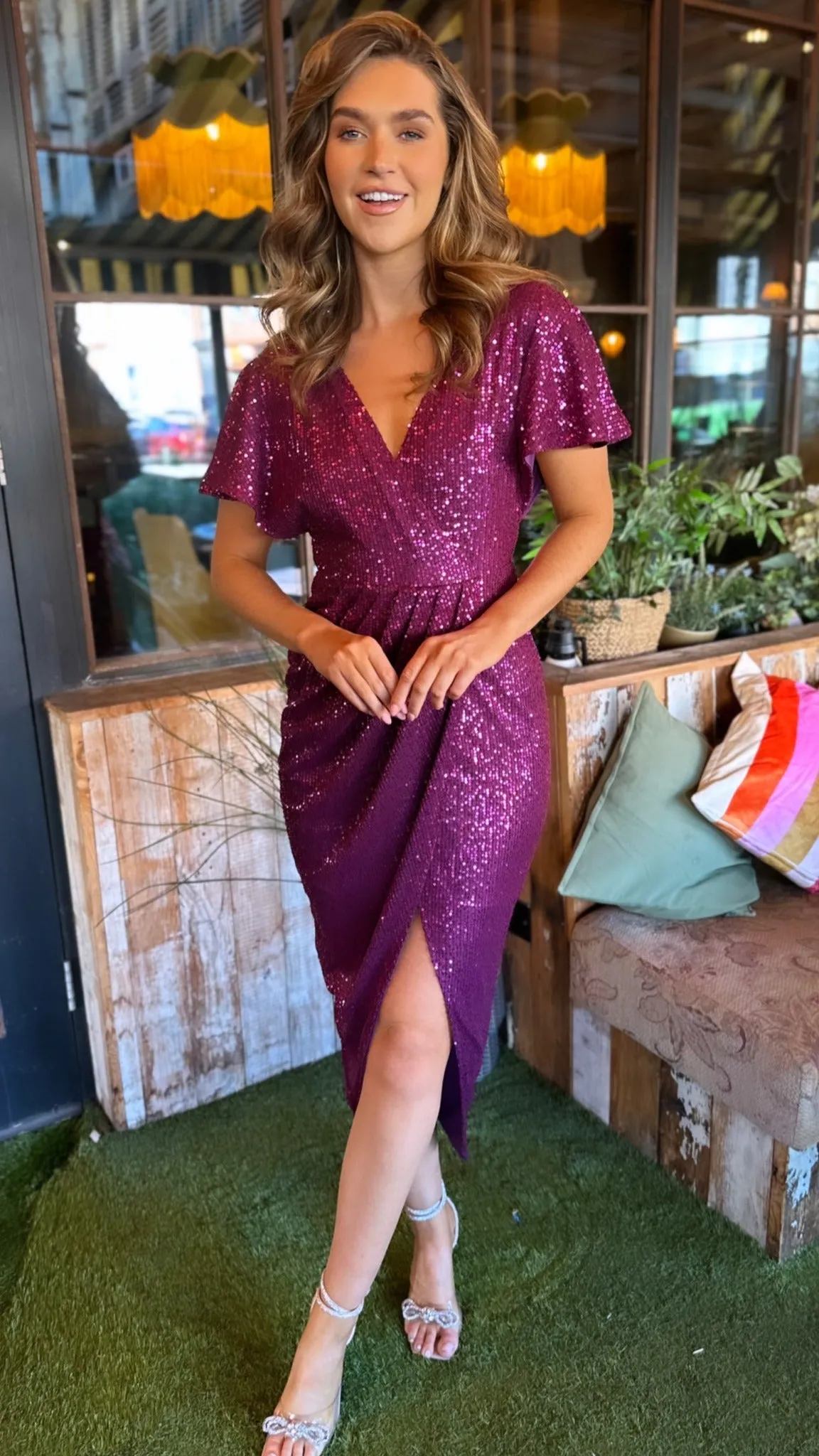 Landan Purple Sequin Wrap Over Maxi Dress