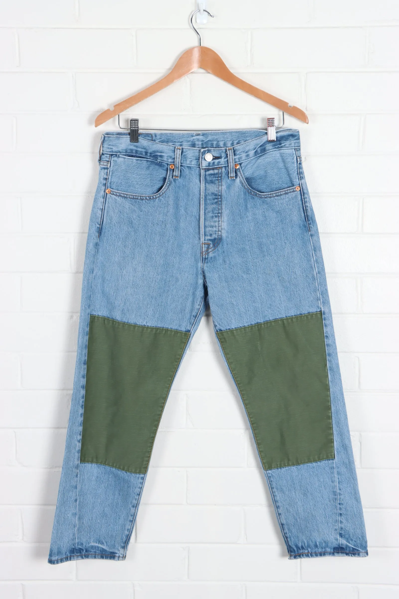 Light Wash LEVIS Double Knee Green Panel Jeans (Women's 10)