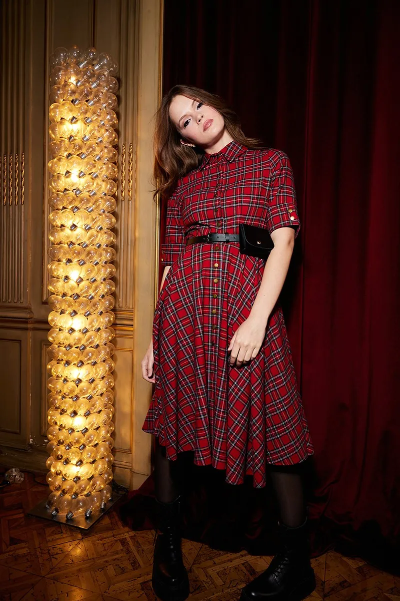 Lili SIdonio Long Red Check Shirt Dress