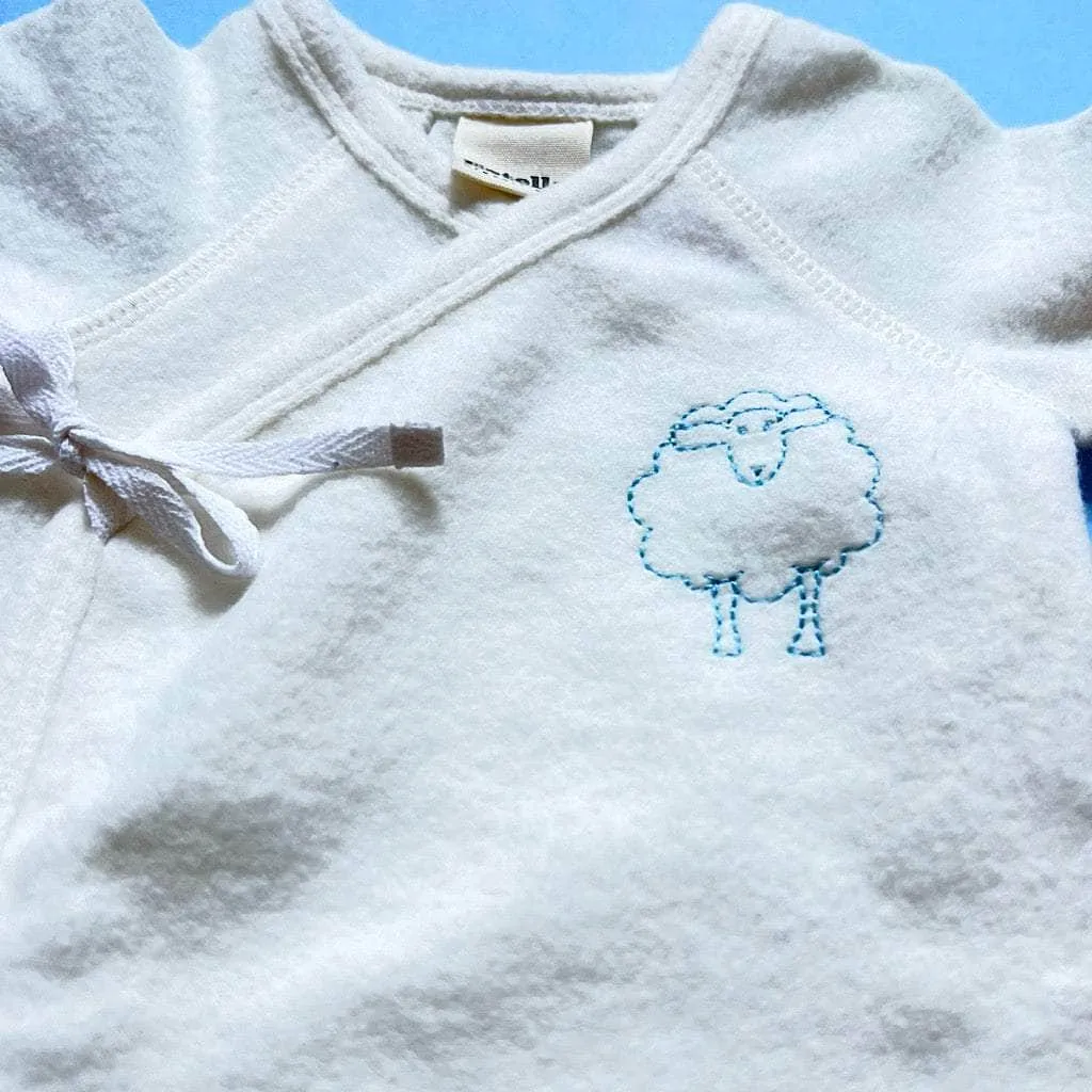 Little Lamb Embroidered Organic Kimono Onesie