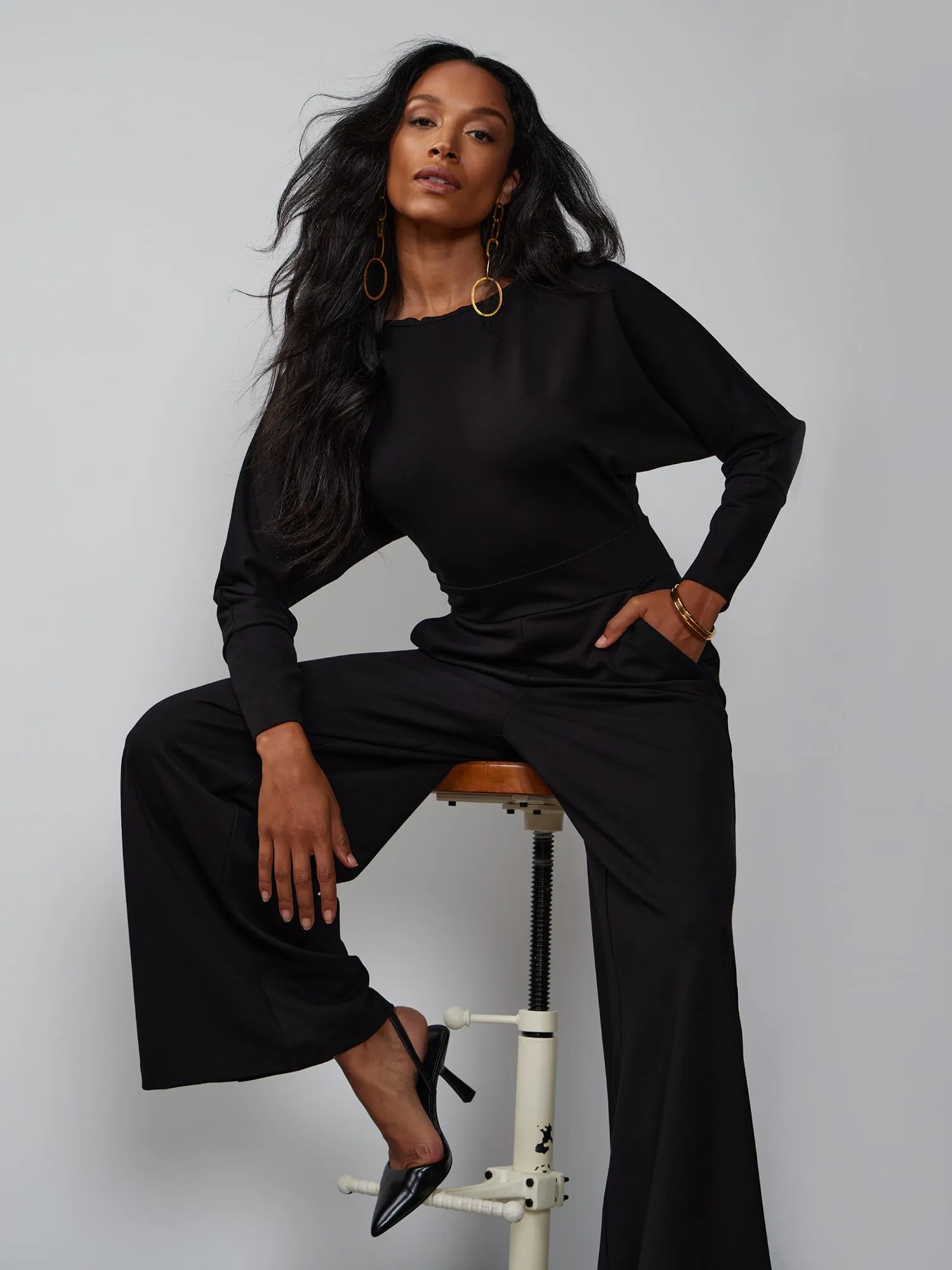 Long Dolman Sleeve Ponte Jumpsuit