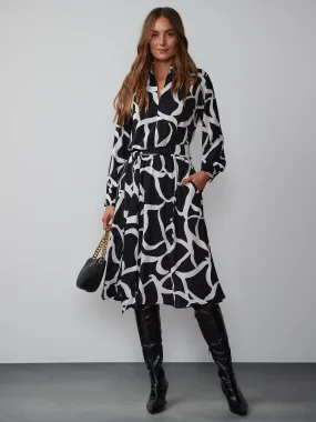 Long Sleeve Abstract Print Shirt Dress