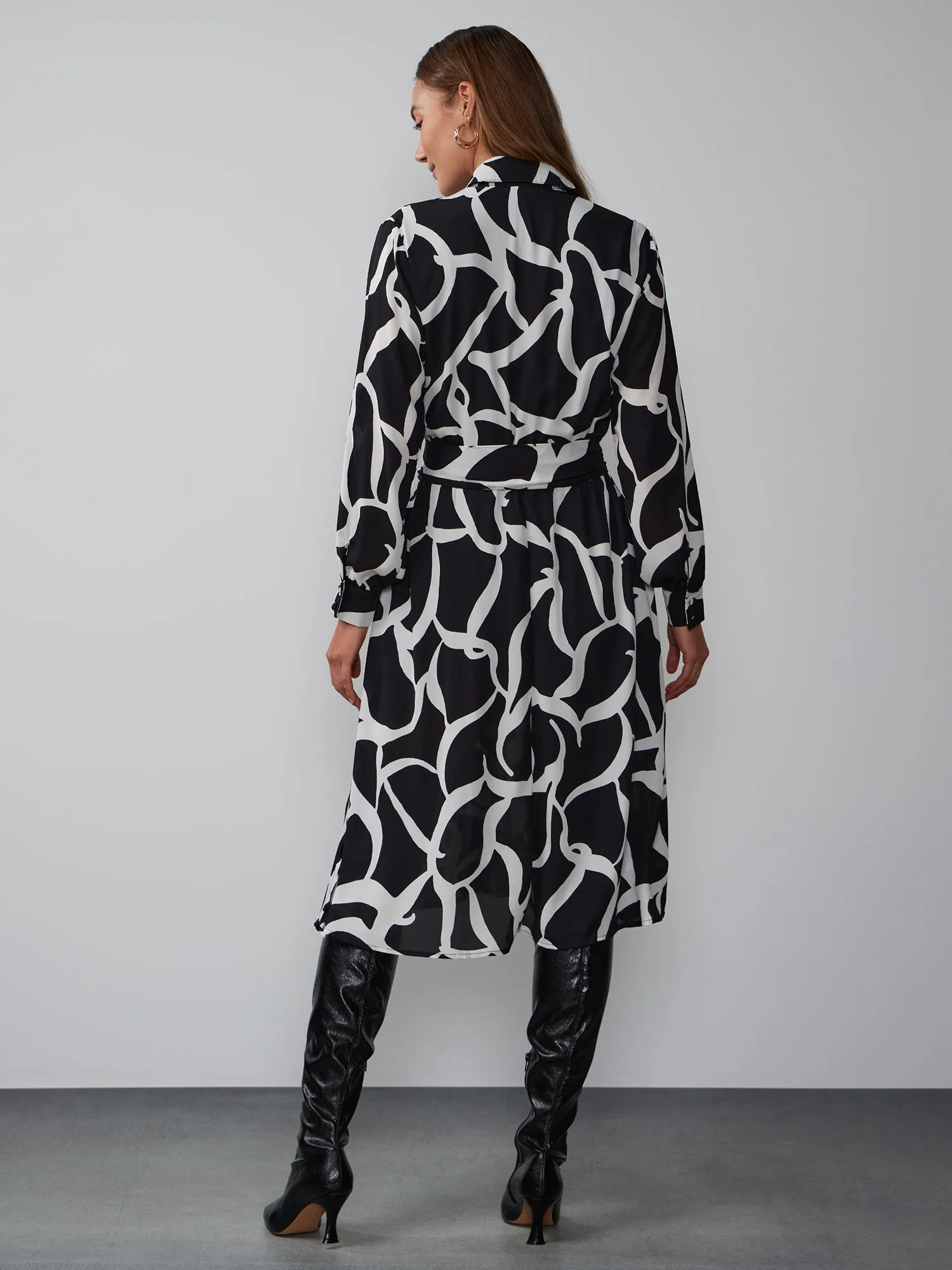 Long Sleeve Abstract Print Shirt Dress