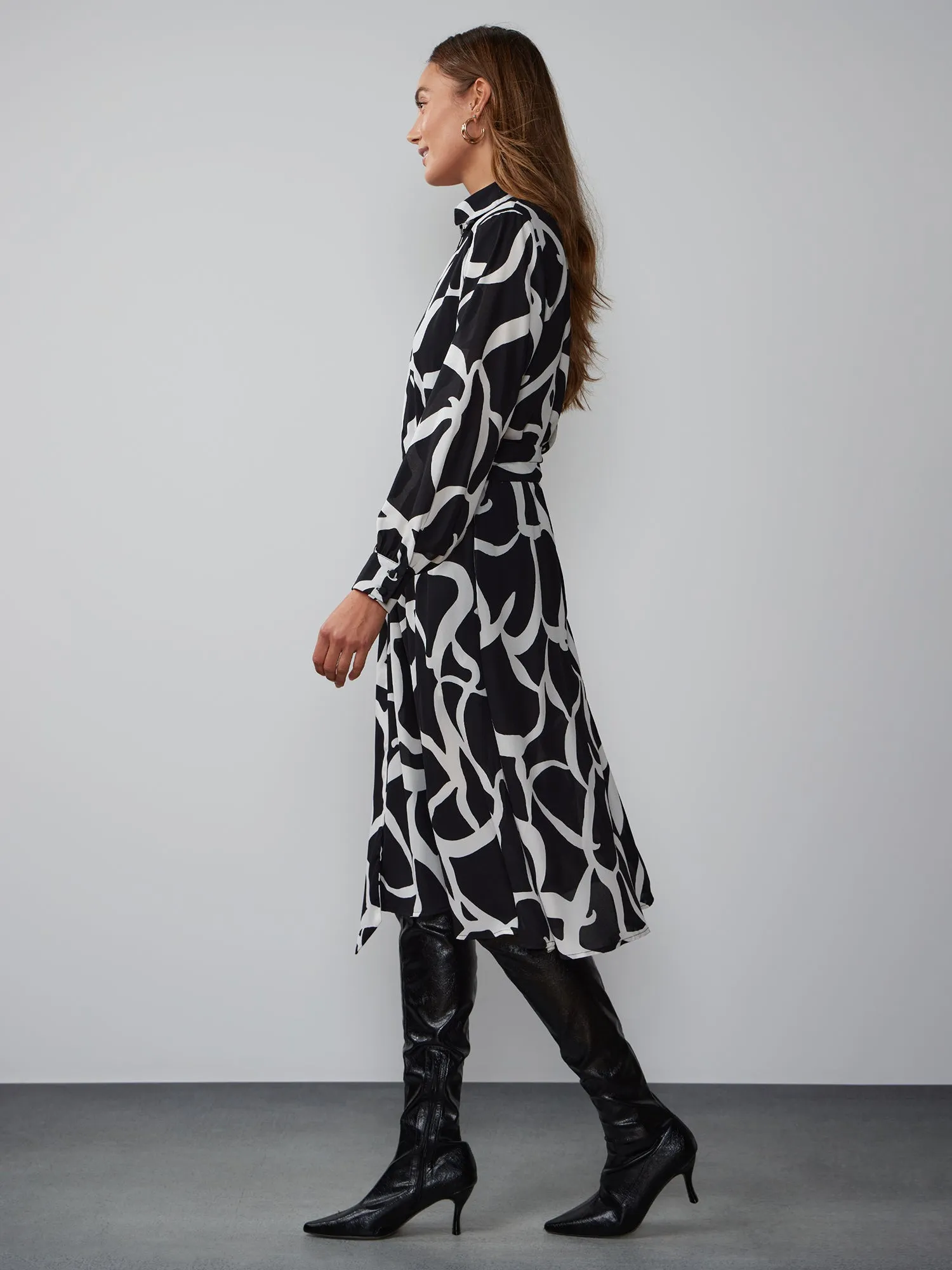 Long Sleeve Abstract Print Shirt Dress