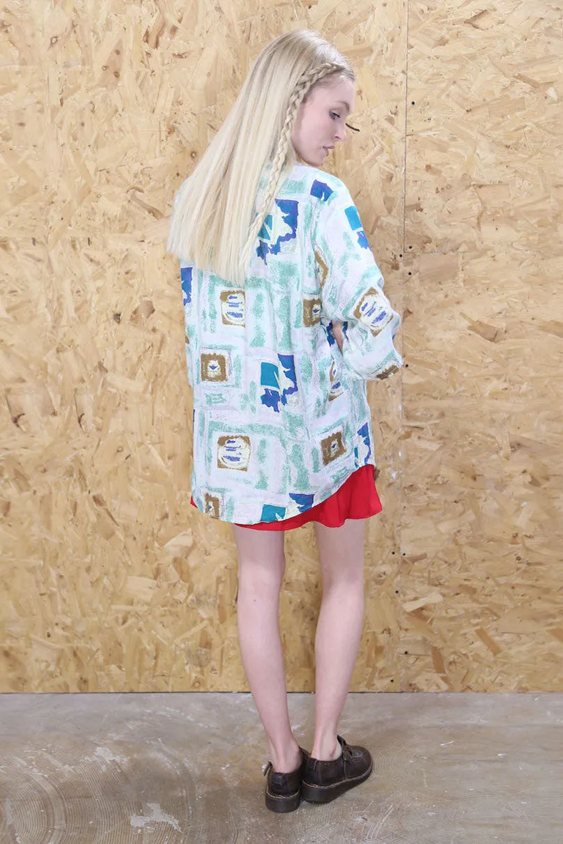 LOOT LABEL Abstract 90s Print Blue Kimono