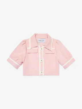 Mama Luma Girls Contrast Stitch Crop Bolero in Pink