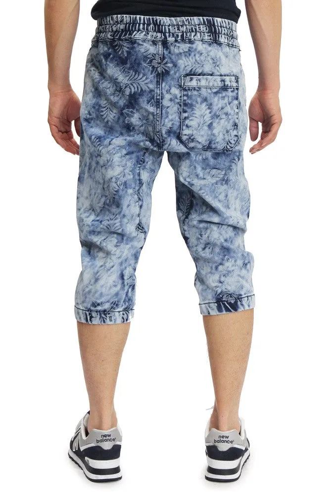 Men's Floral Print Denim Jogger Shorts