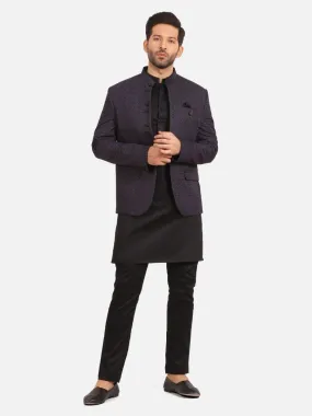 Men's Purple & Black Waist Coat Suit - EMTCS20-99011