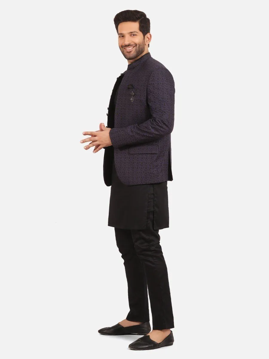 Men's Purple & Black Waist Coat Suit - EMTCS20-99011