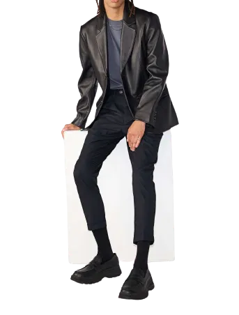 Mens Xander Front Button Genuine Lambskin Leather Blazer