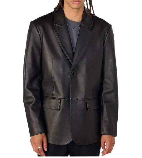 Mens Xander Front Button Genuine Lambskin Leather Blazer