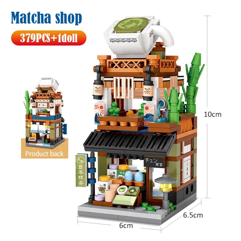 Mini City Street View Noodle Shop House Building Blocks 4 in 1 Japanese Architecture Friends Figures Bricks Toys For Children