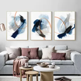 Modern Abstract Broad Stroke Wall Art Fine Art Canvas Prints Blue Beige With Hints Of Orange Golden Nordic Pictures For Living Room Decor