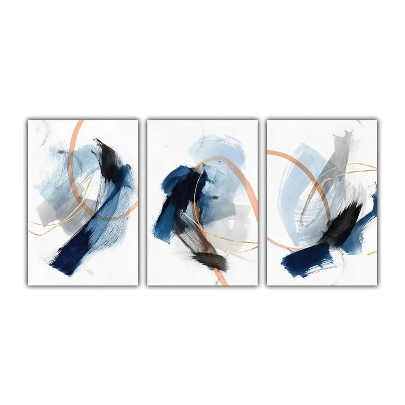 Modern Abstract Broad Stroke Wall Art Fine Art Canvas Prints Blue Beige With Hints Of Orange Golden Nordic Pictures For Living Room Decor