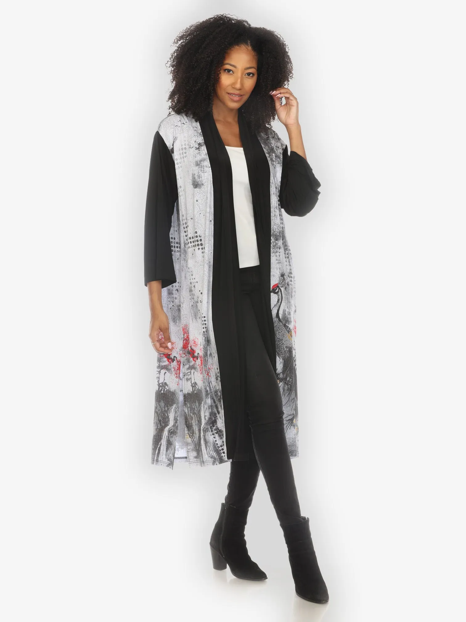 Monotone Peacock Knit Long Cardigan