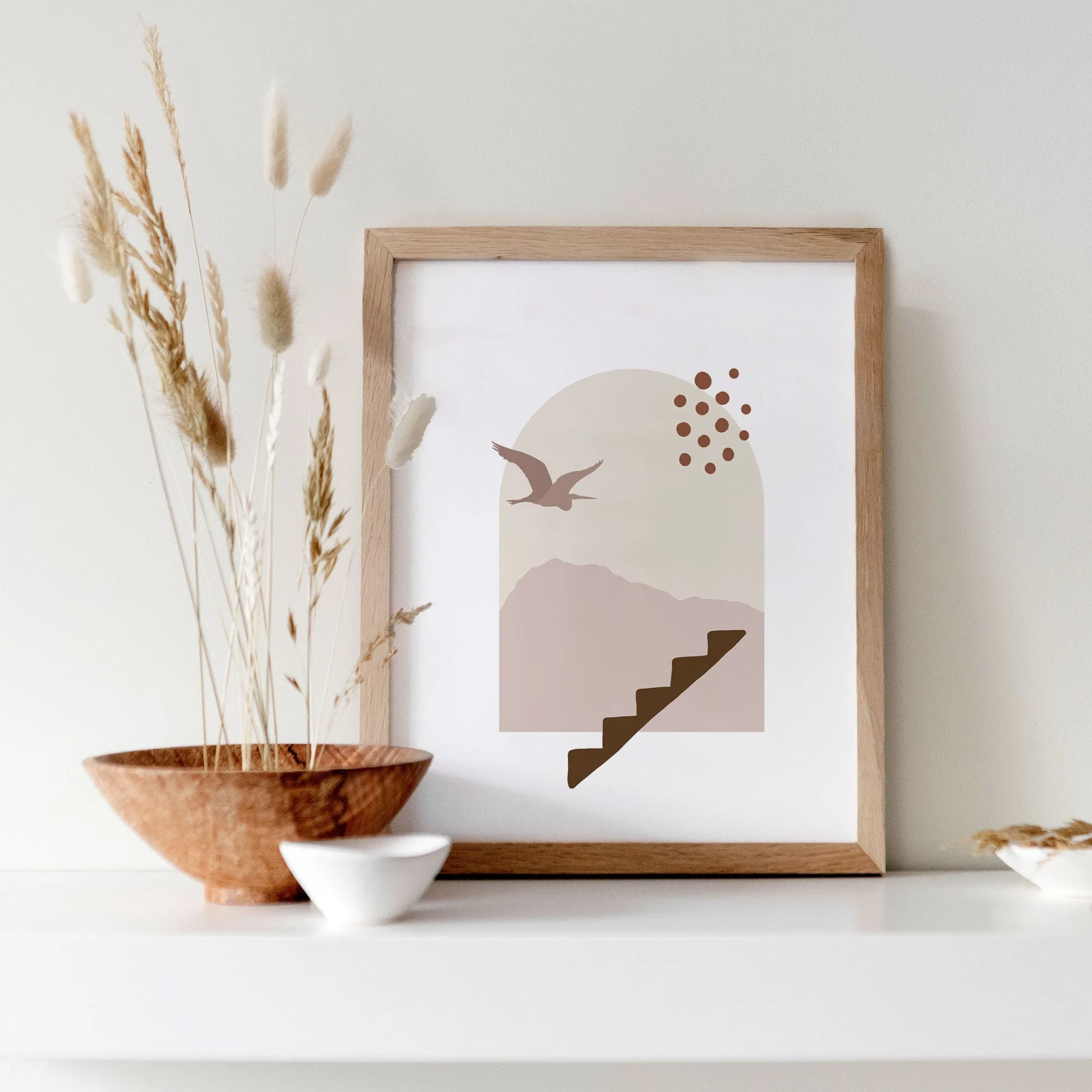 Mountains Bird Abstract Arch Art