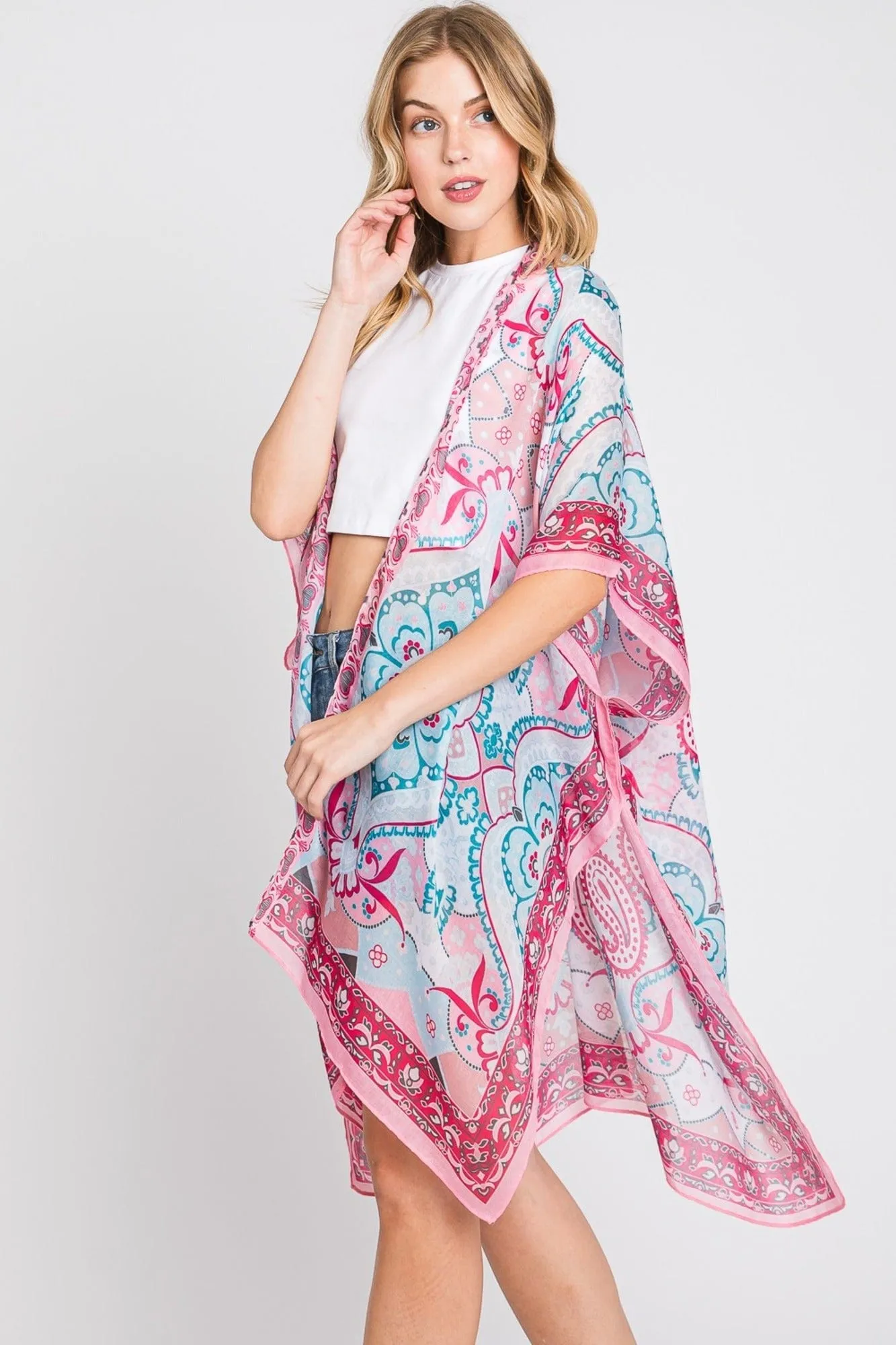 MS0376 Eva Abstract Paisley Print Kimono