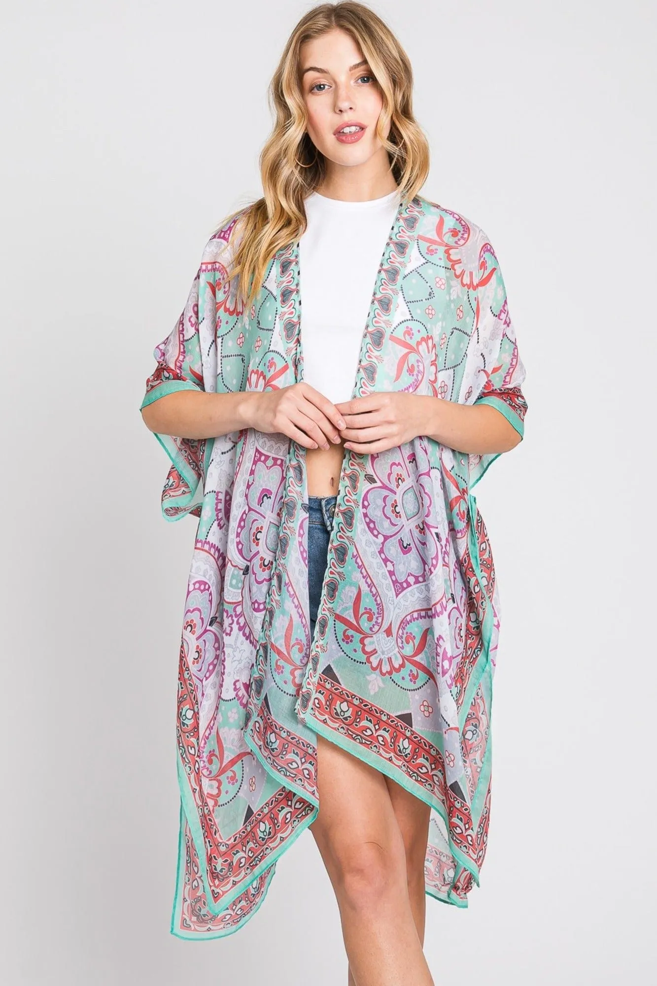 MS0376 Eva Abstract Paisley Print Kimono