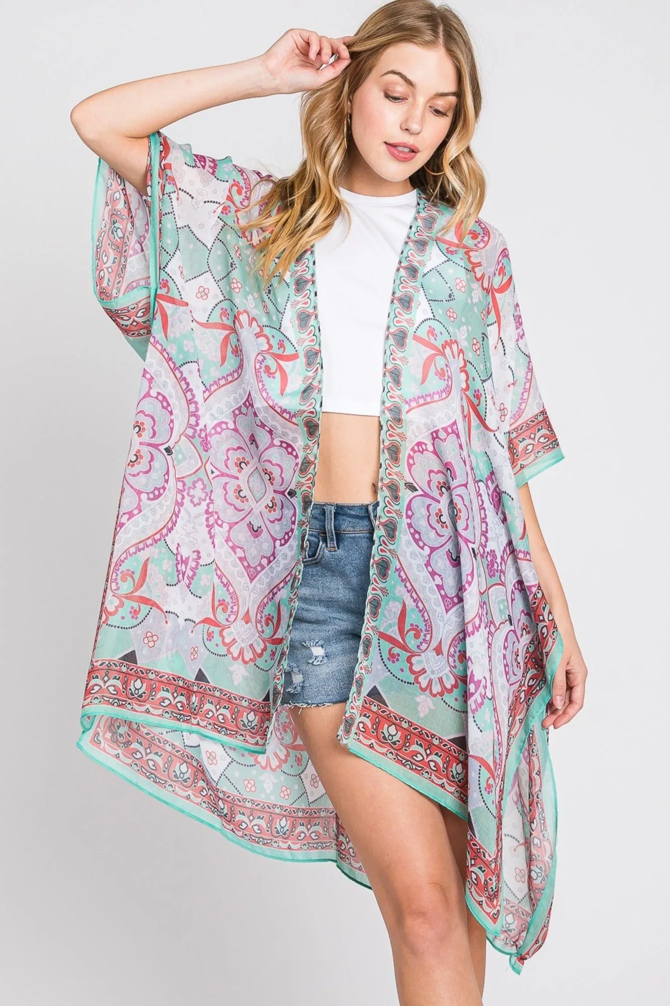 MS0376 Eva Abstract Paisley Print Kimono