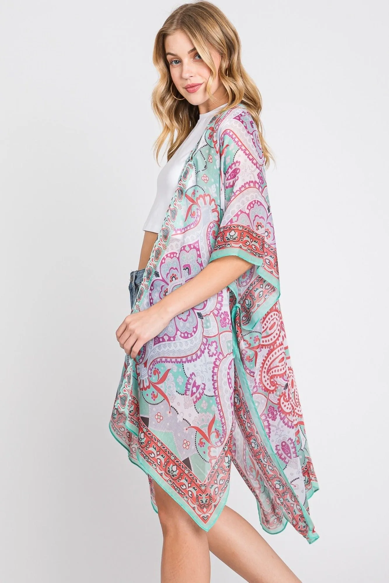 MS0376 Eva Abstract Paisley Print Kimono