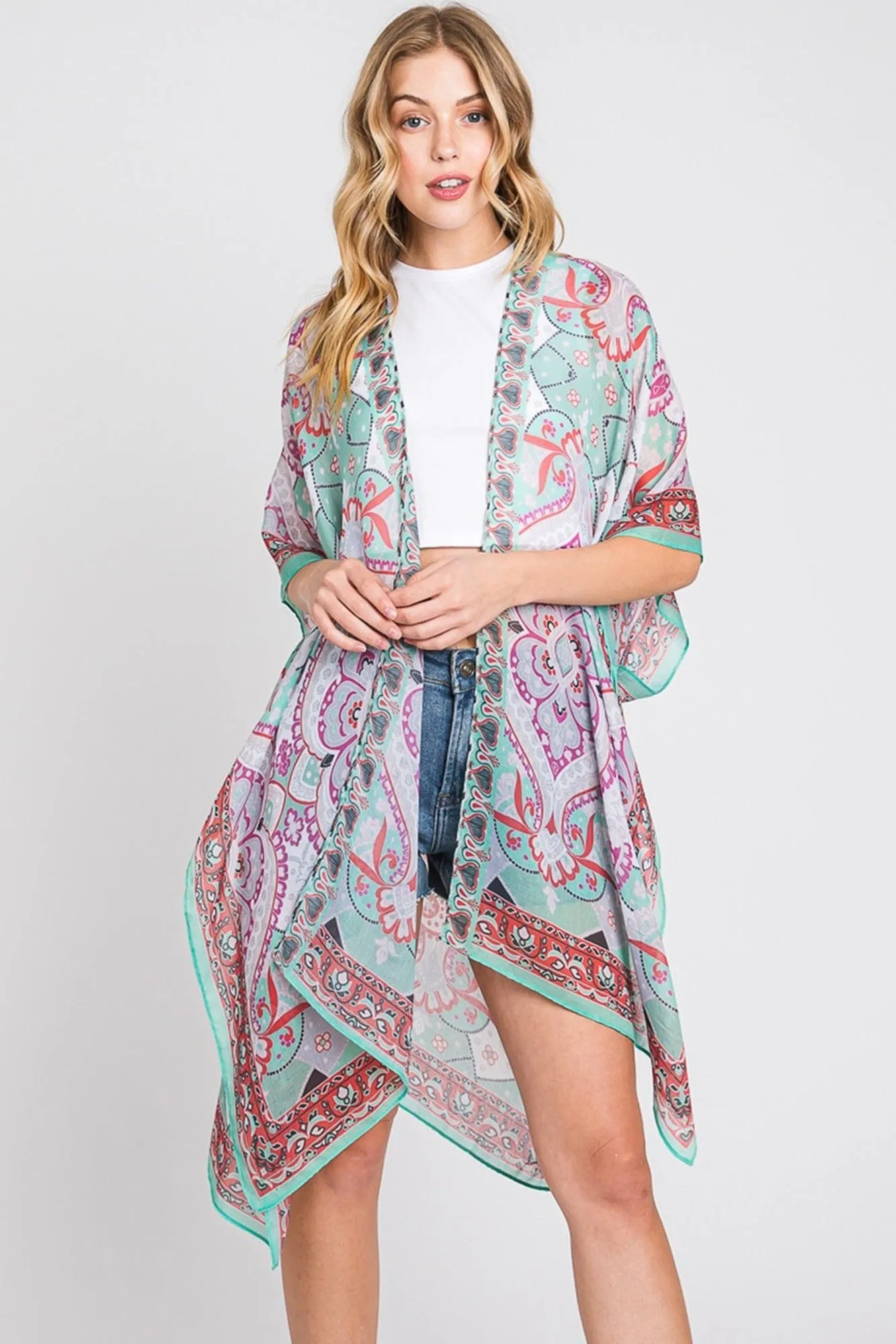 MS0376 Eva Abstract Paisley Print Kimono