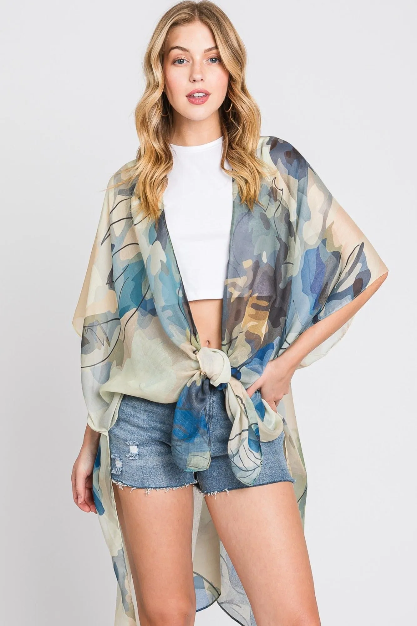 MS0377 Melody Abstract Watercolor Leaves Kimono