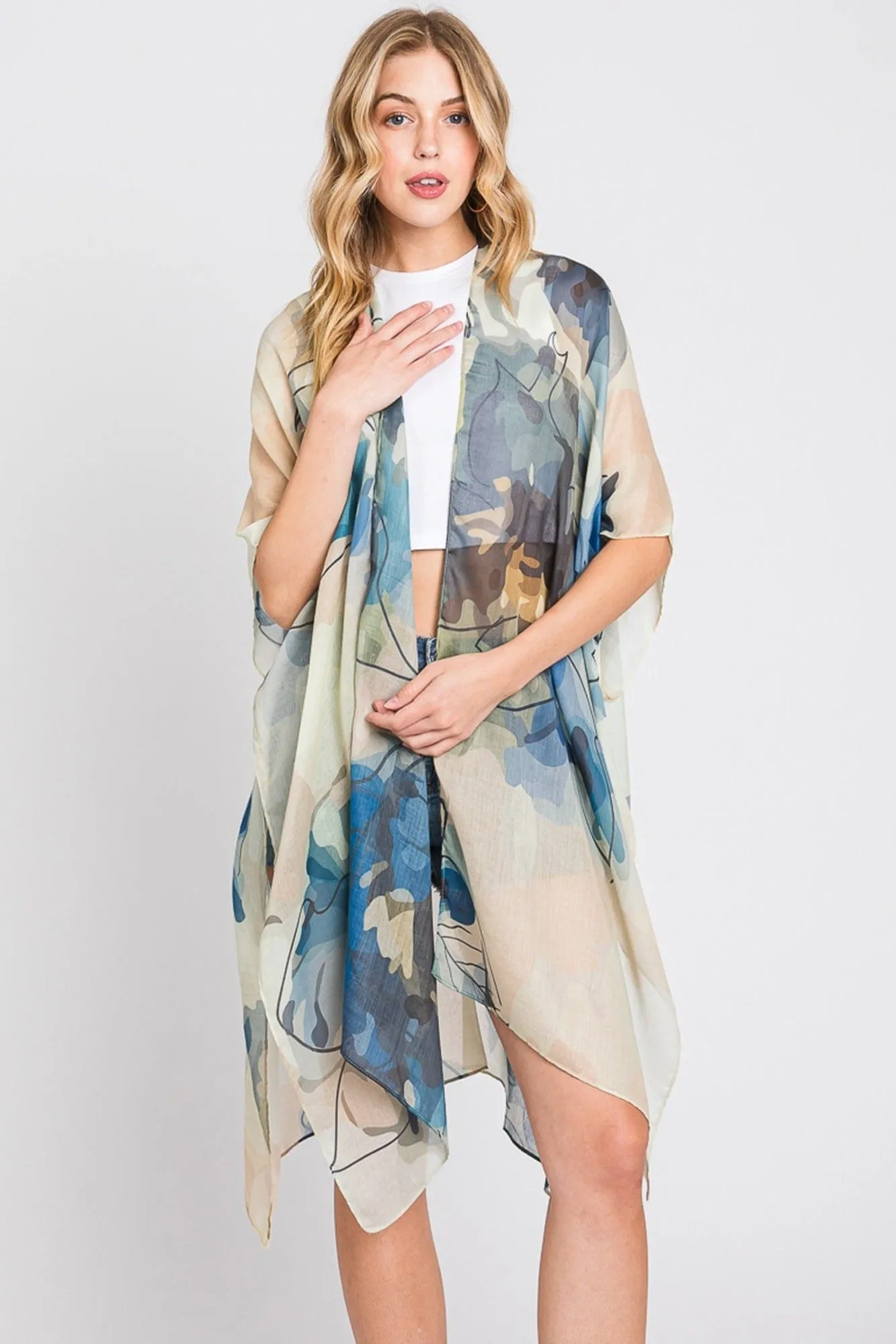 MS0377 Melody Abstract Watercolor Leaves Kimono