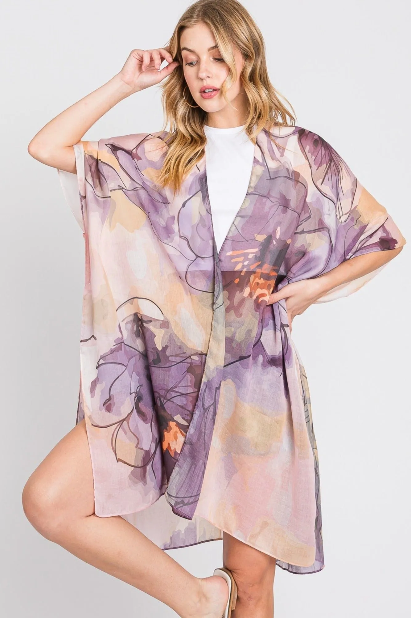 MS0377 Melody Abstract Watercolor Leaves Kimono