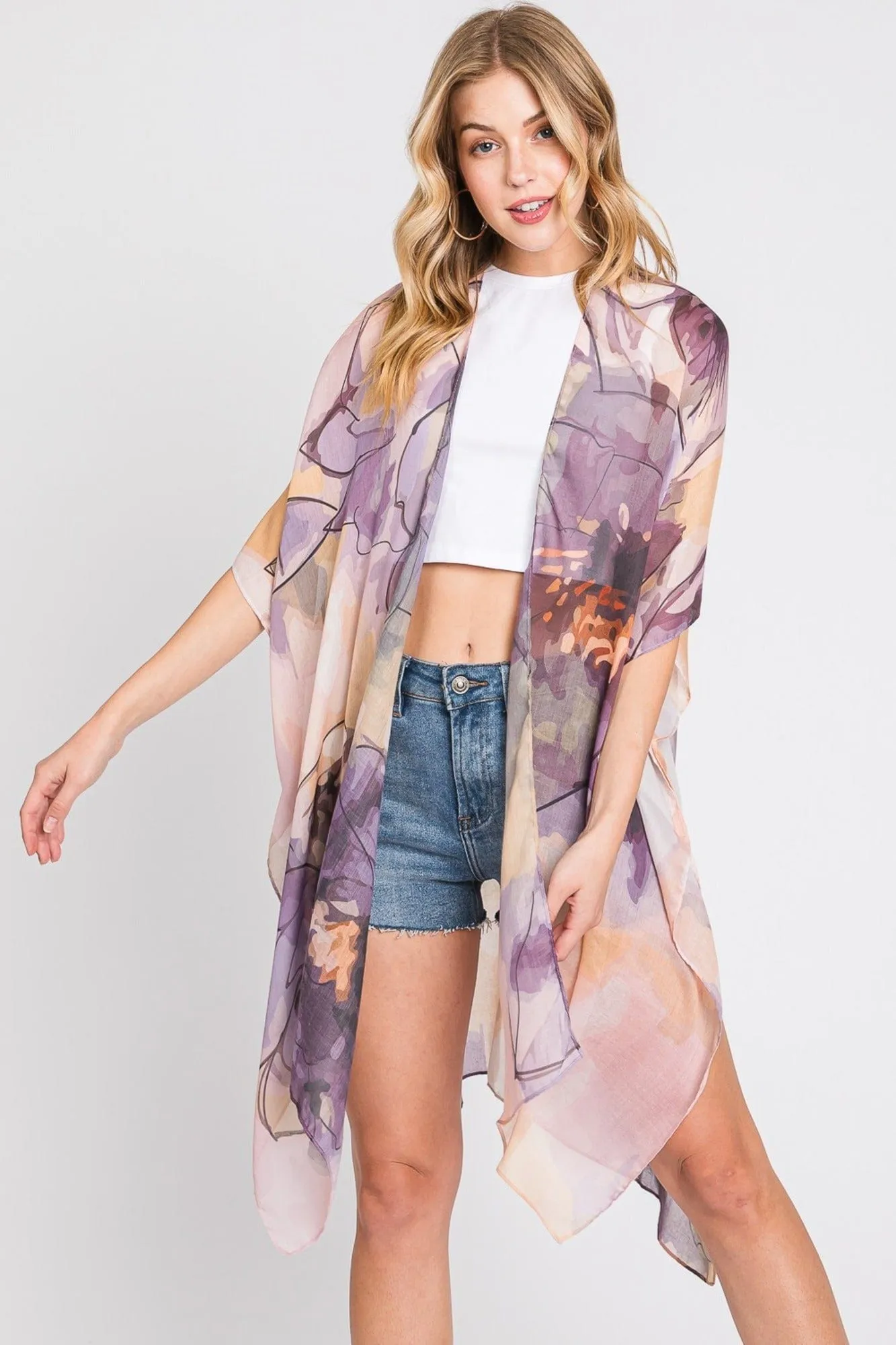 MS0377 Melody Abstract Watercolor Leaves Kimono