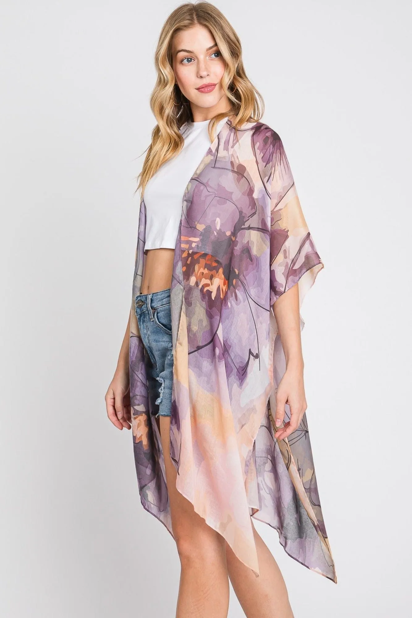 MS0377 Melody Abstract Watercolor Leaves Kimono