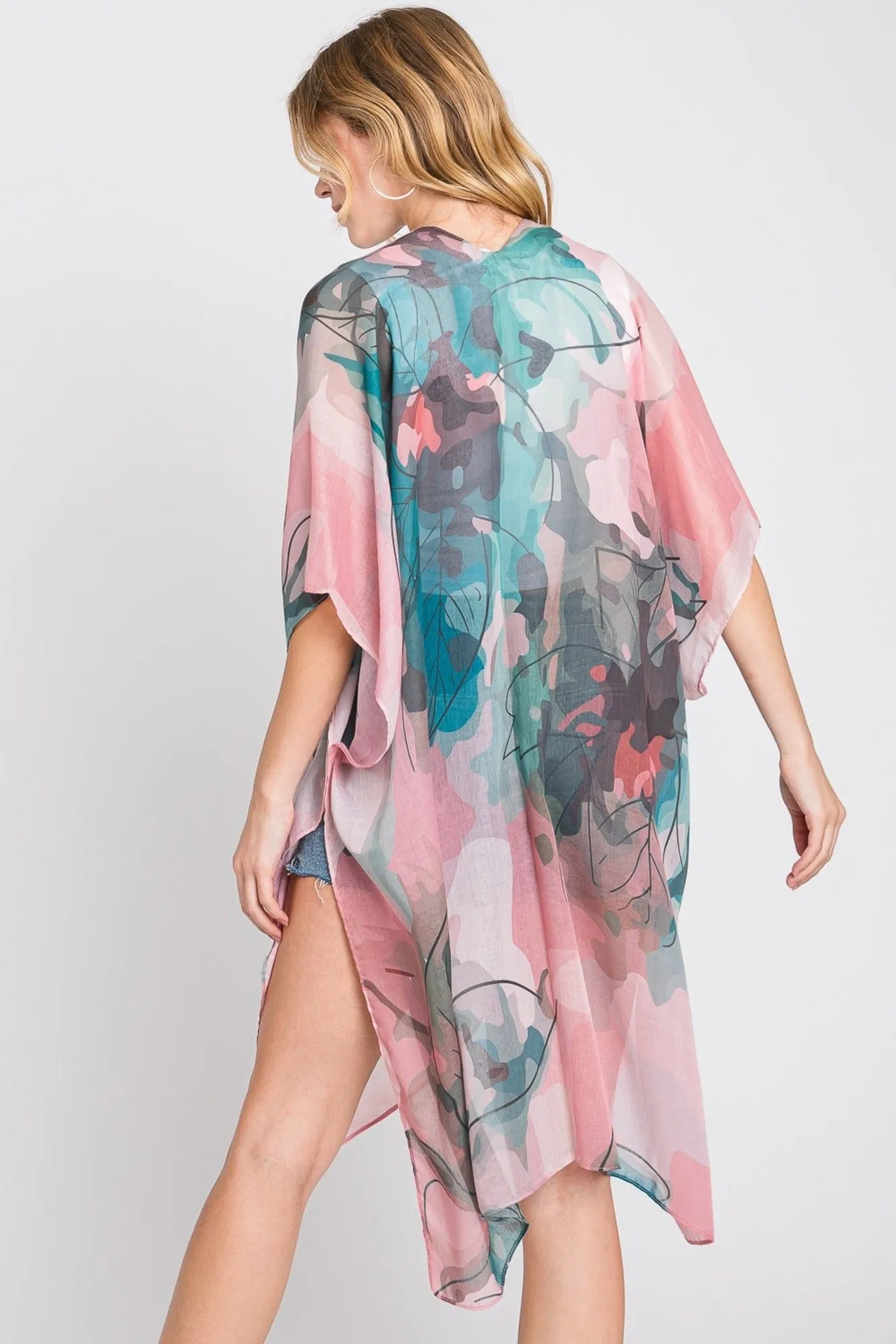 MS0377 Melody Abstract Watercolor Leaves Kimono