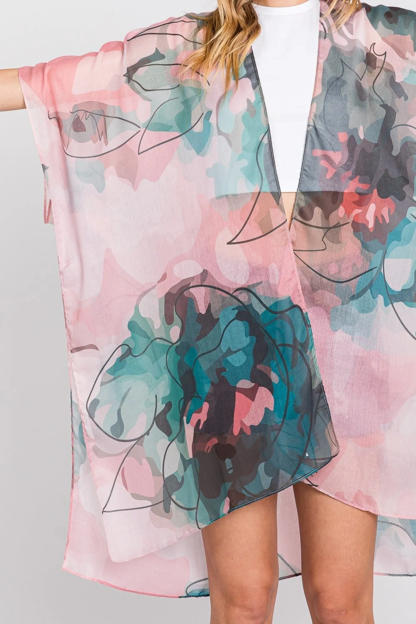 MS0377 Melody Abstract Watercolor Leaves Kimono