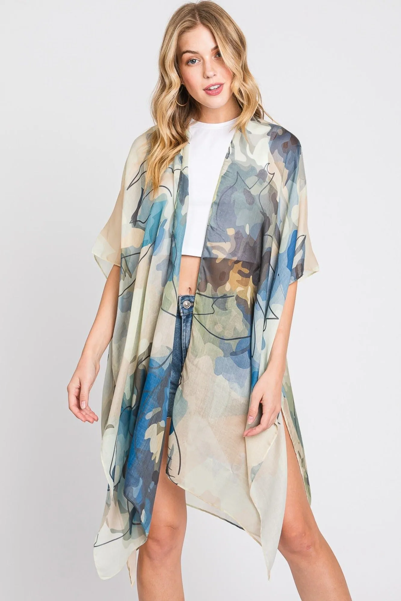 MS0377 Melody Abstract Watercolor Leaves Kimono