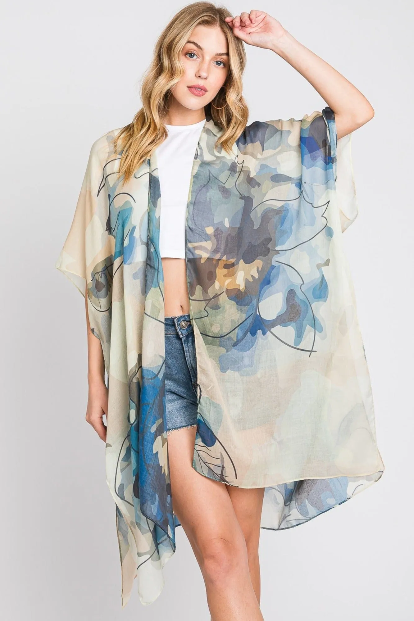 MS0377 Melody Abstract Watercolor Leaves Kimono