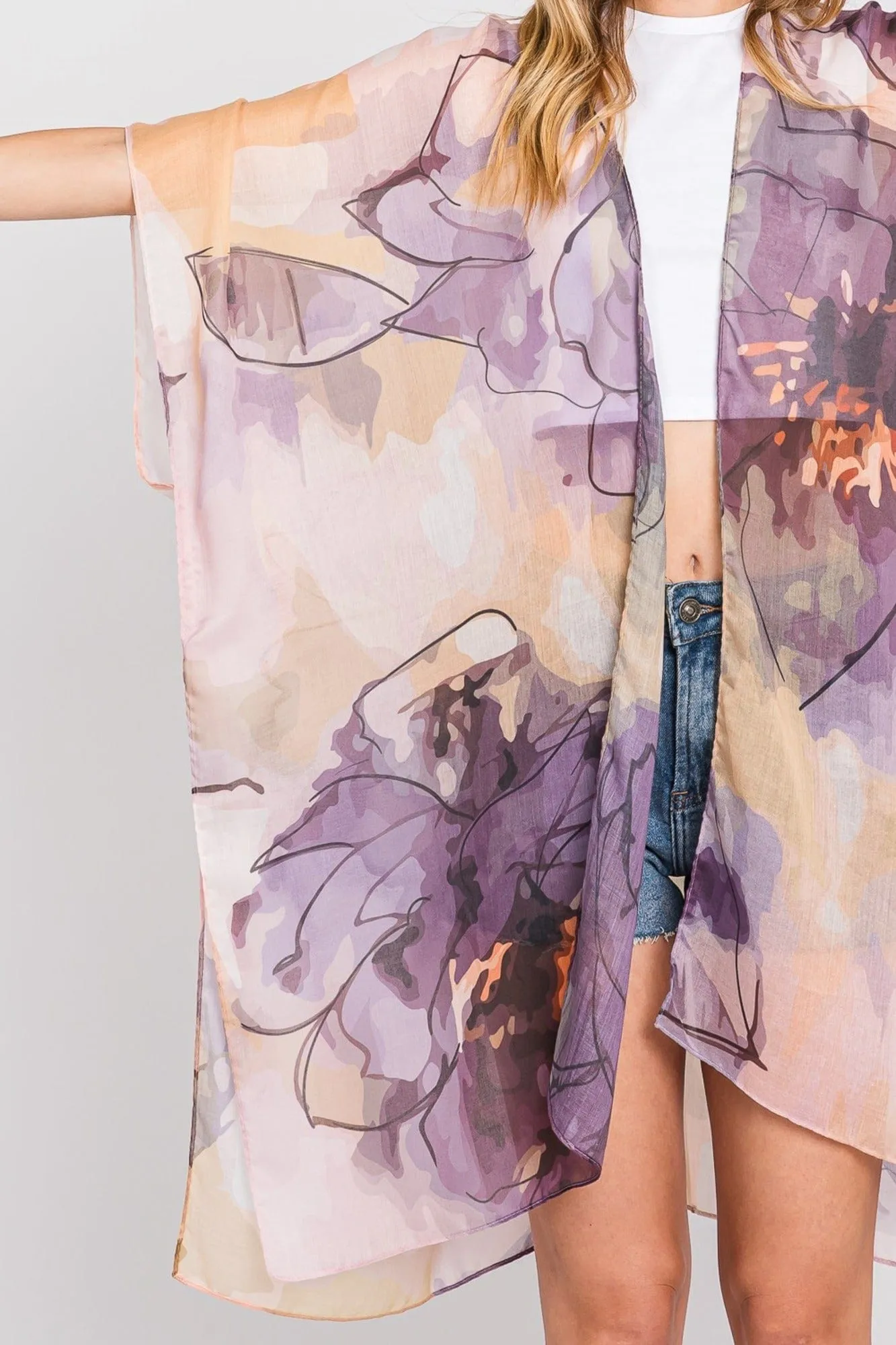 MS0377 Melody Abstract Watercolor Leaves Kimono