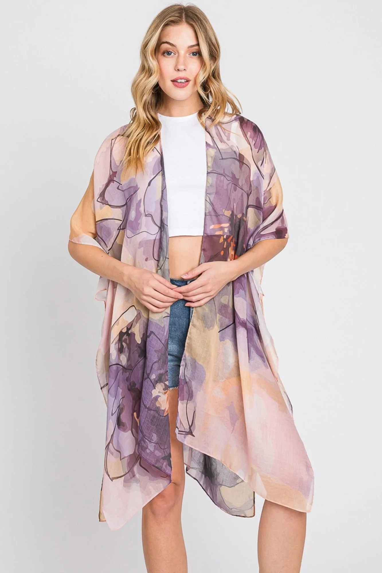 MS0377 Melody Abstract Watercolor Leaves Kimono